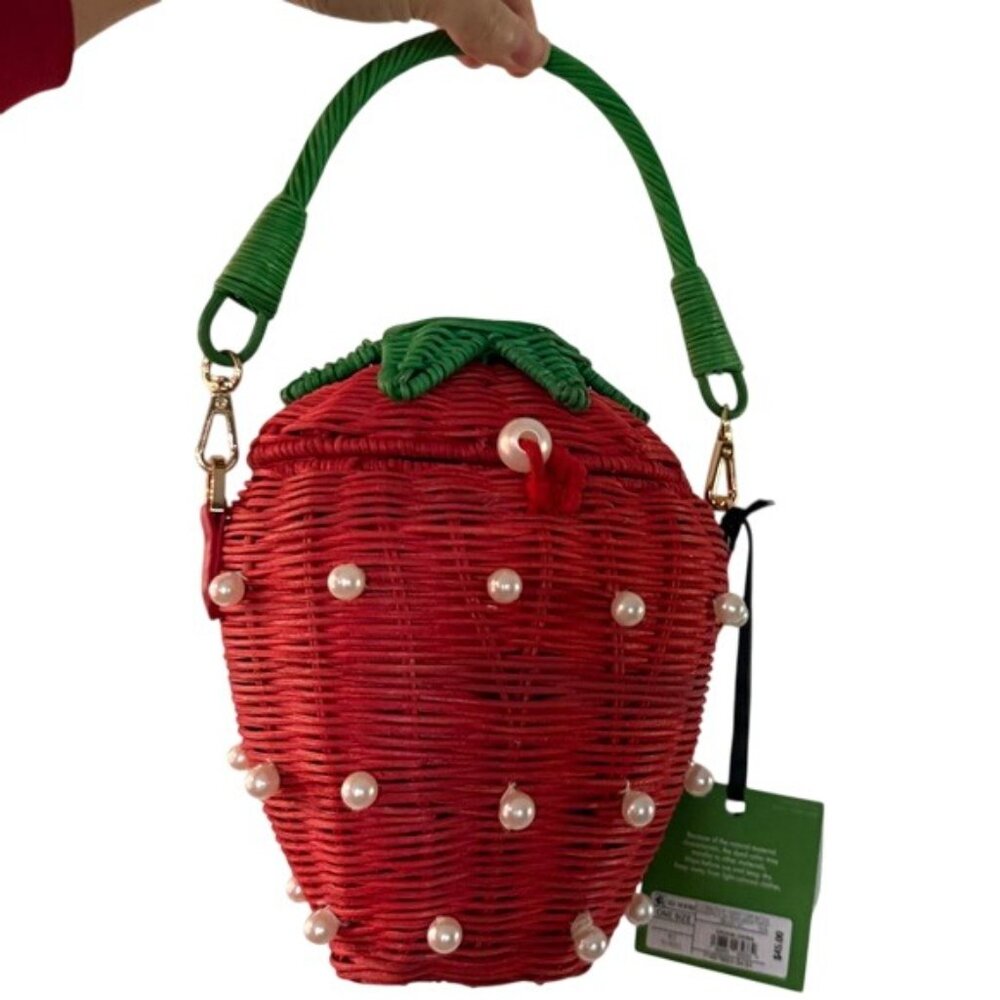 Kate Spade Target Strawberry Basket Purse Red Faux Pearl Bucket Bag Handbag NWT - Picture 2 of 12